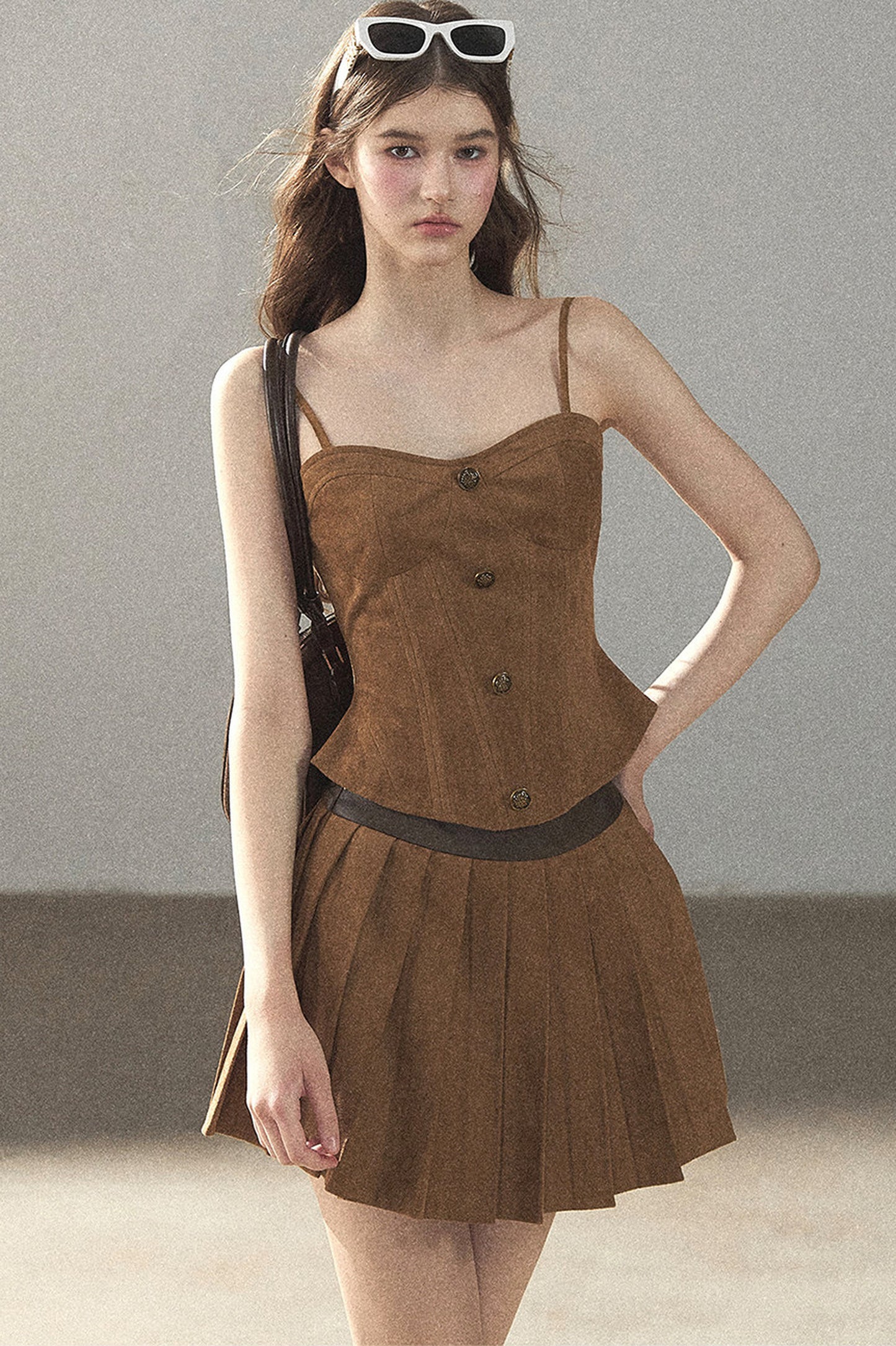 Autumn Coat and Pleated Skirt Three-Piece Set-Up