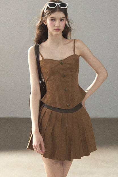 Autumn Coat and Pleated Skirt Three-Piece Set-Up