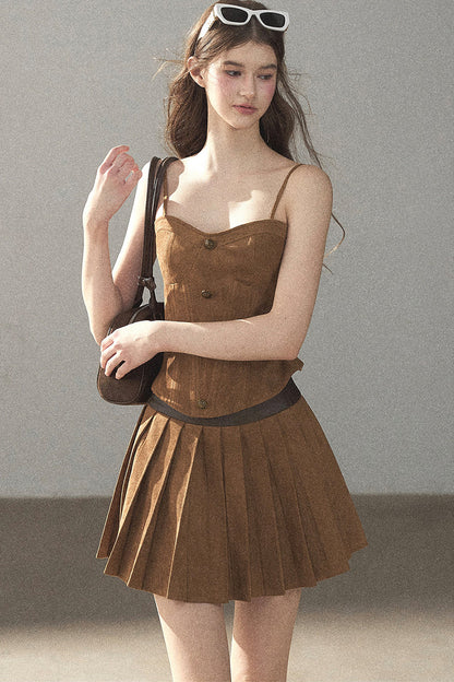 Autumn Coat and Pleated Skirt Three-Piece Set-Up