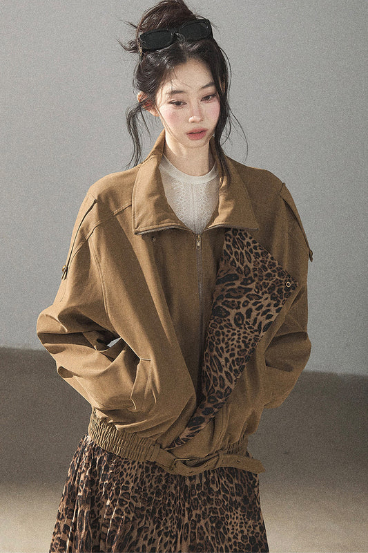 Leopard Lined Faux Suede Trench Coat