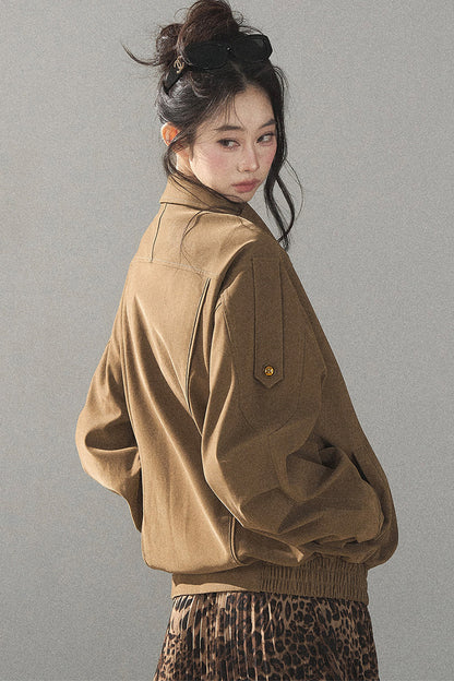 레오파드 안감 인조 스웨이드 트렌치코트