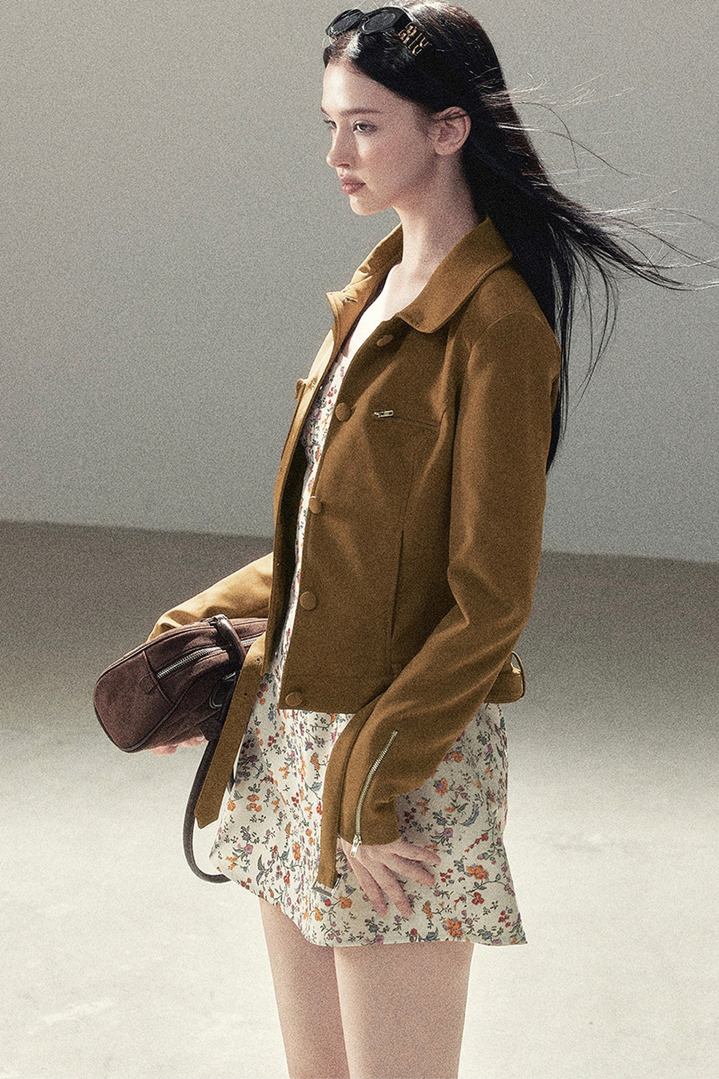 Veste courte style daim PU