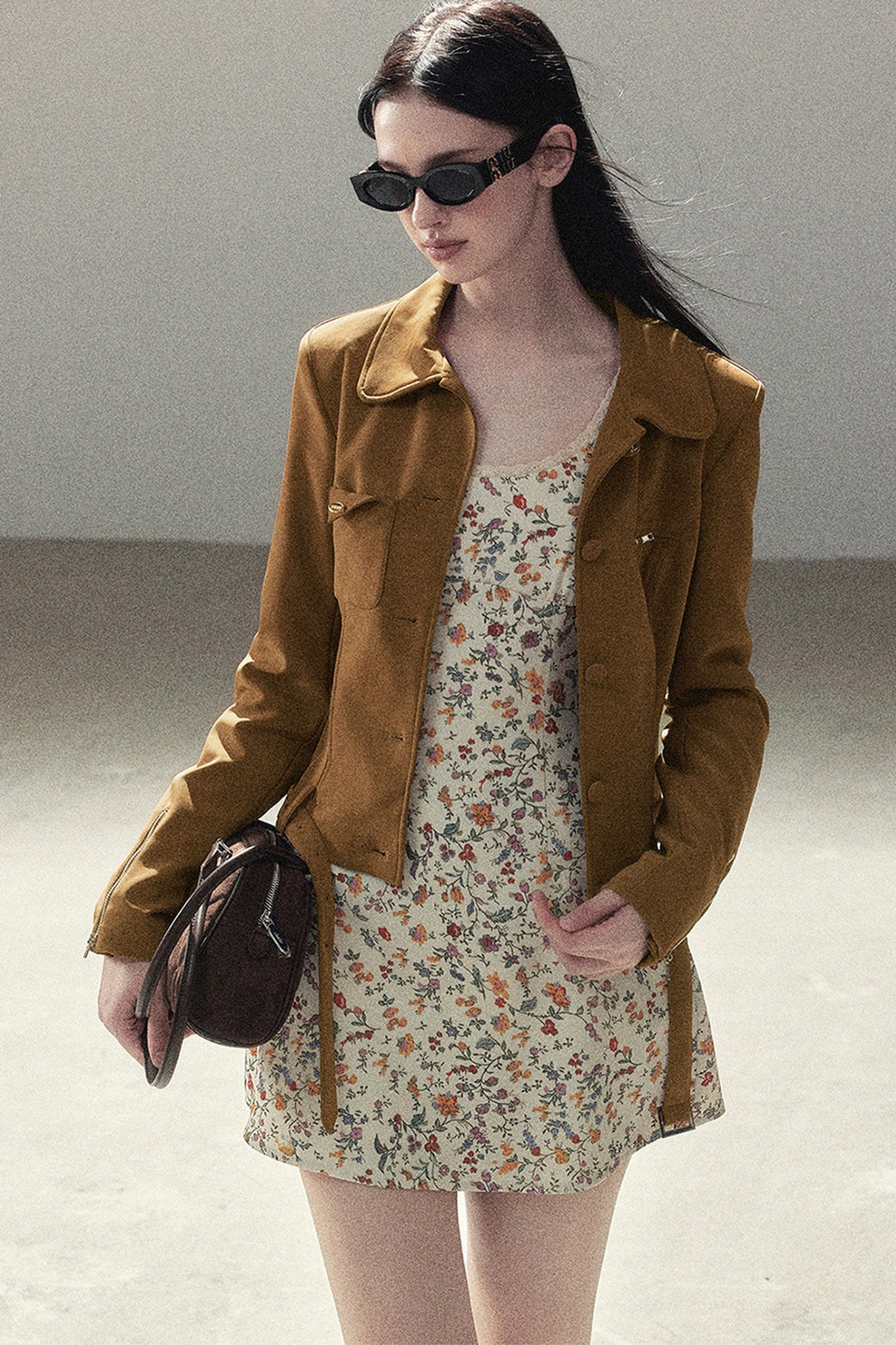 Veste courte style daim PU