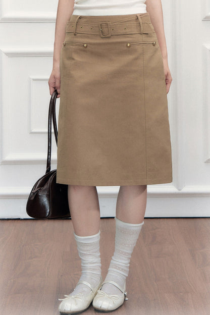 High-Waisted A-Line Midi Skirt