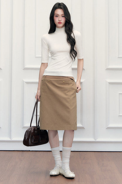 High-Waisted A-Line Midi Skirt