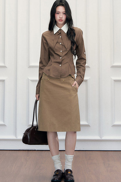 High-Waisted A-Line Midi Skirt