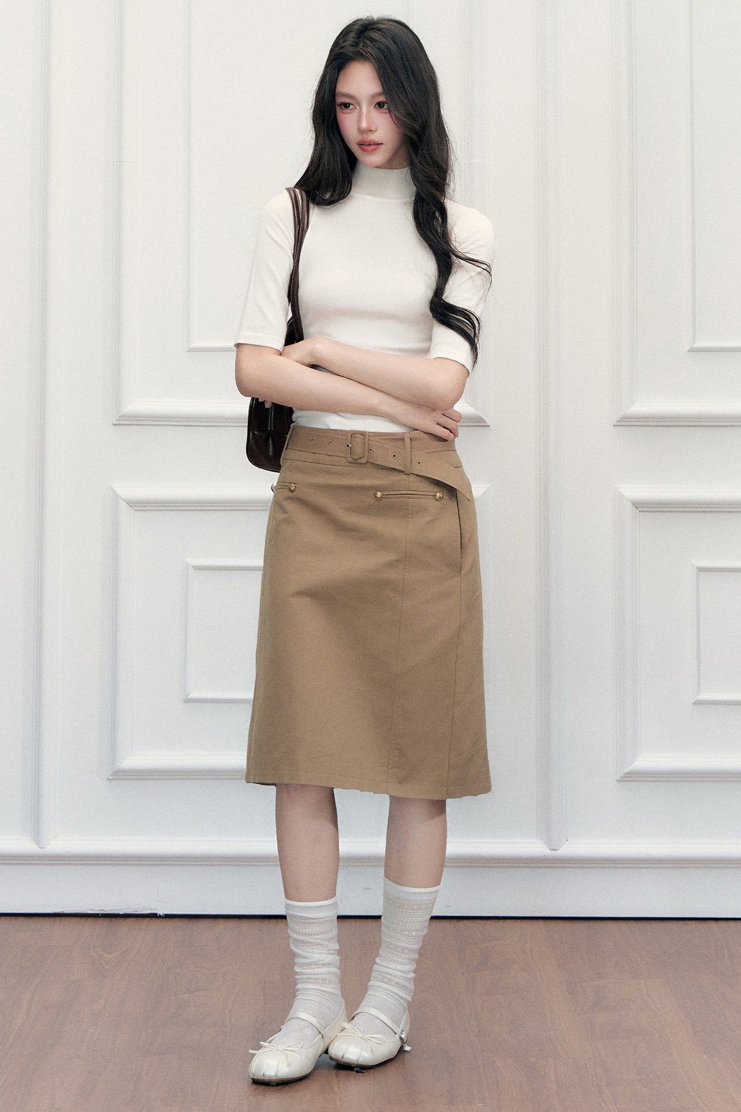 High-Waisted A-Line Midi Skirt