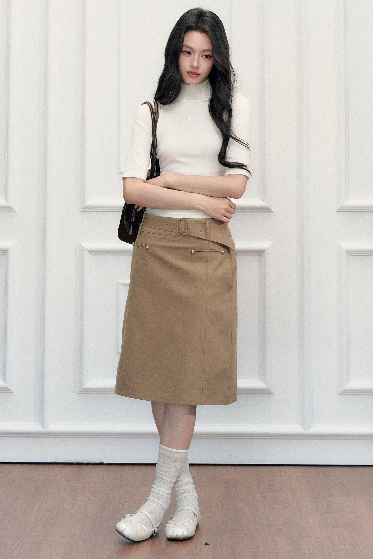 High-Waisted A-Line Midi Skirt