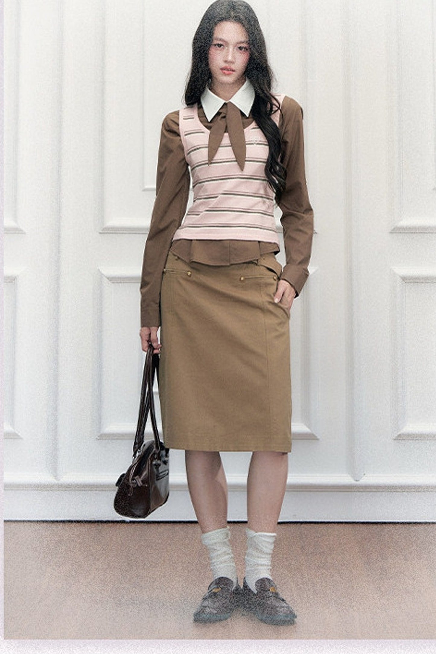High-Waisted A-Line Midi Skirt