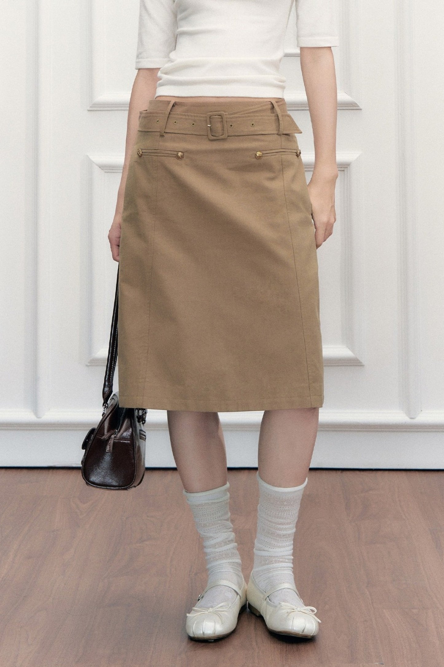 High-Waisted A-Line Midi Skirt