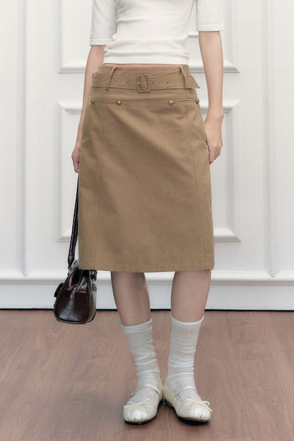 High-Waisted A-Line Midi Skirt