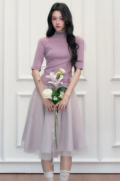 Slim-Fit Half-High Collar Knit Base Top