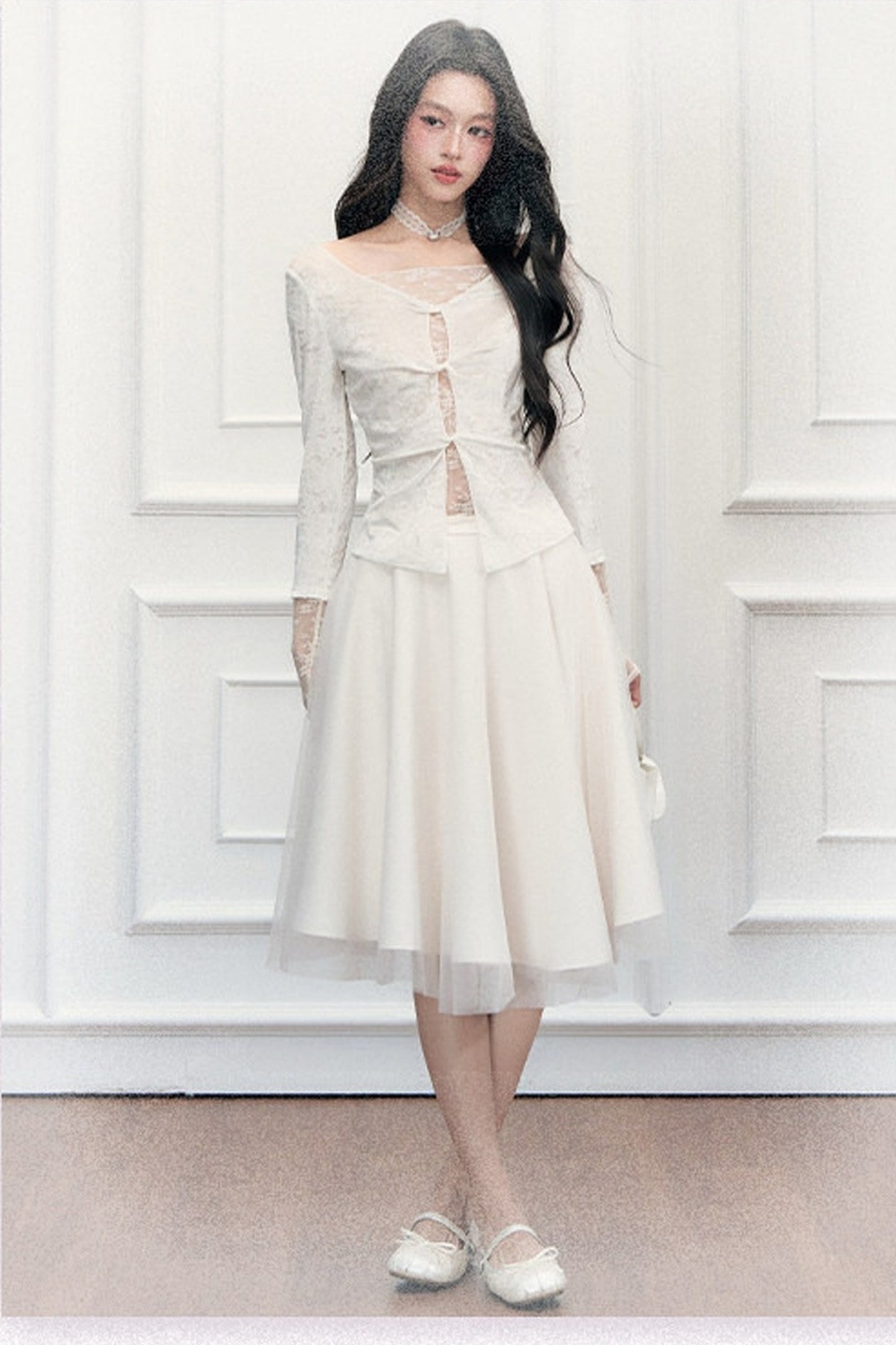 High-Waisted Puffy A-Line Mesh Skirt