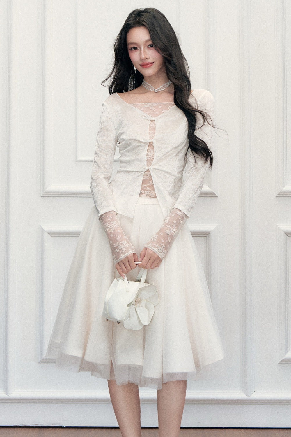High-Waisted Puffy A-Line Mesh Skirt