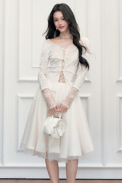 High-Waisted Puffy A-Line Mesh Skirt
