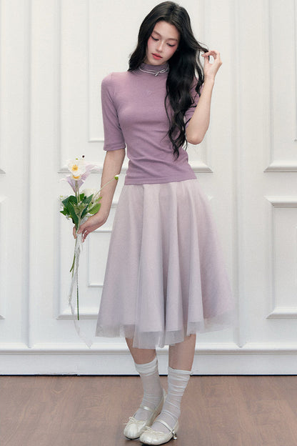 High-Waisted Puffy A-Line Mesh Skirt