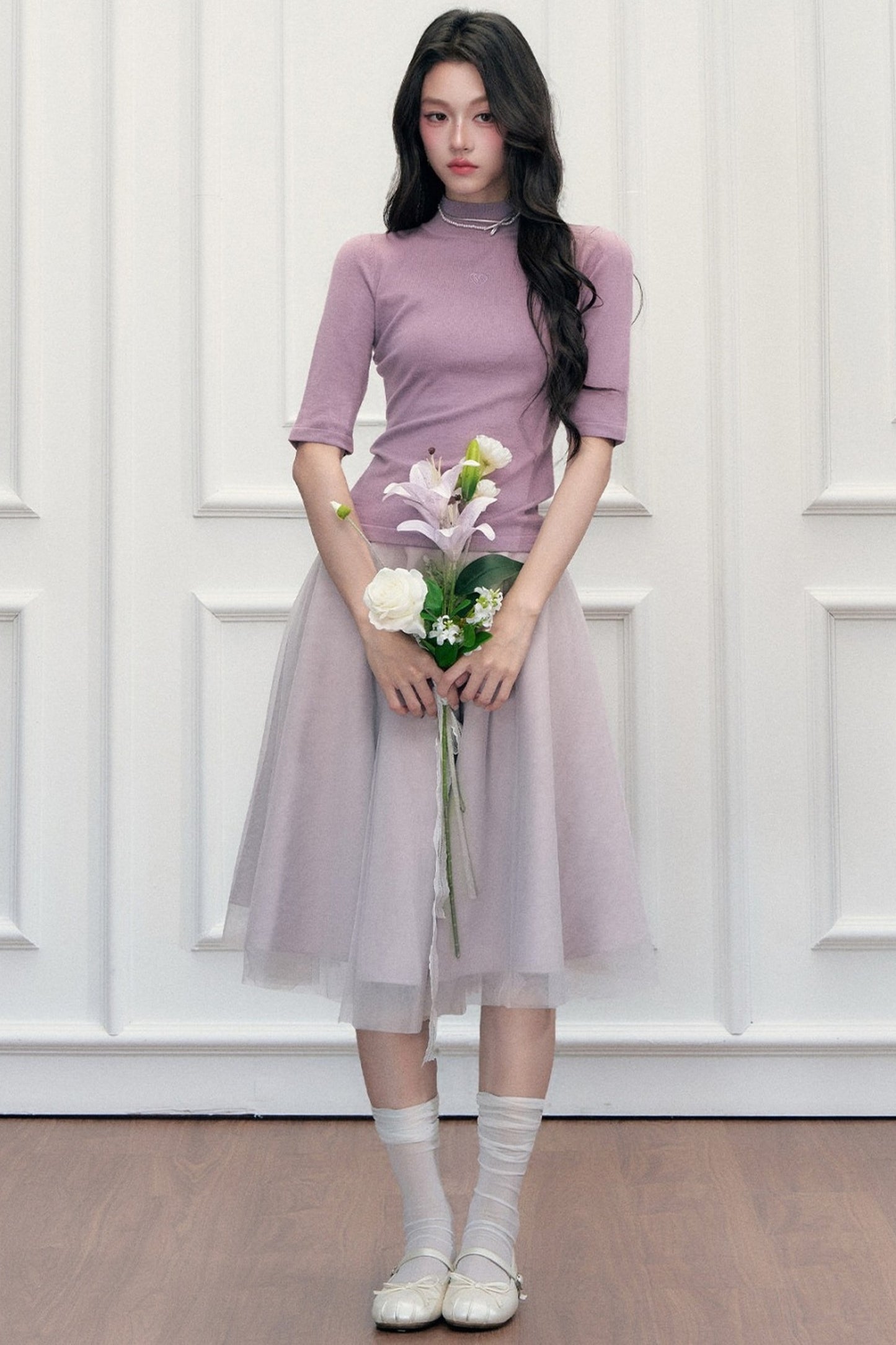 High-Waisted Puffy A-Line Mesh Skirt