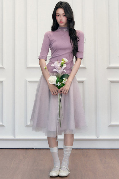 High-Waisted Puffy A-Line Mesh Skirt
