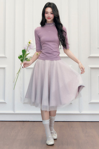 High-Waisted Puffy A-Line Mesh Skirt