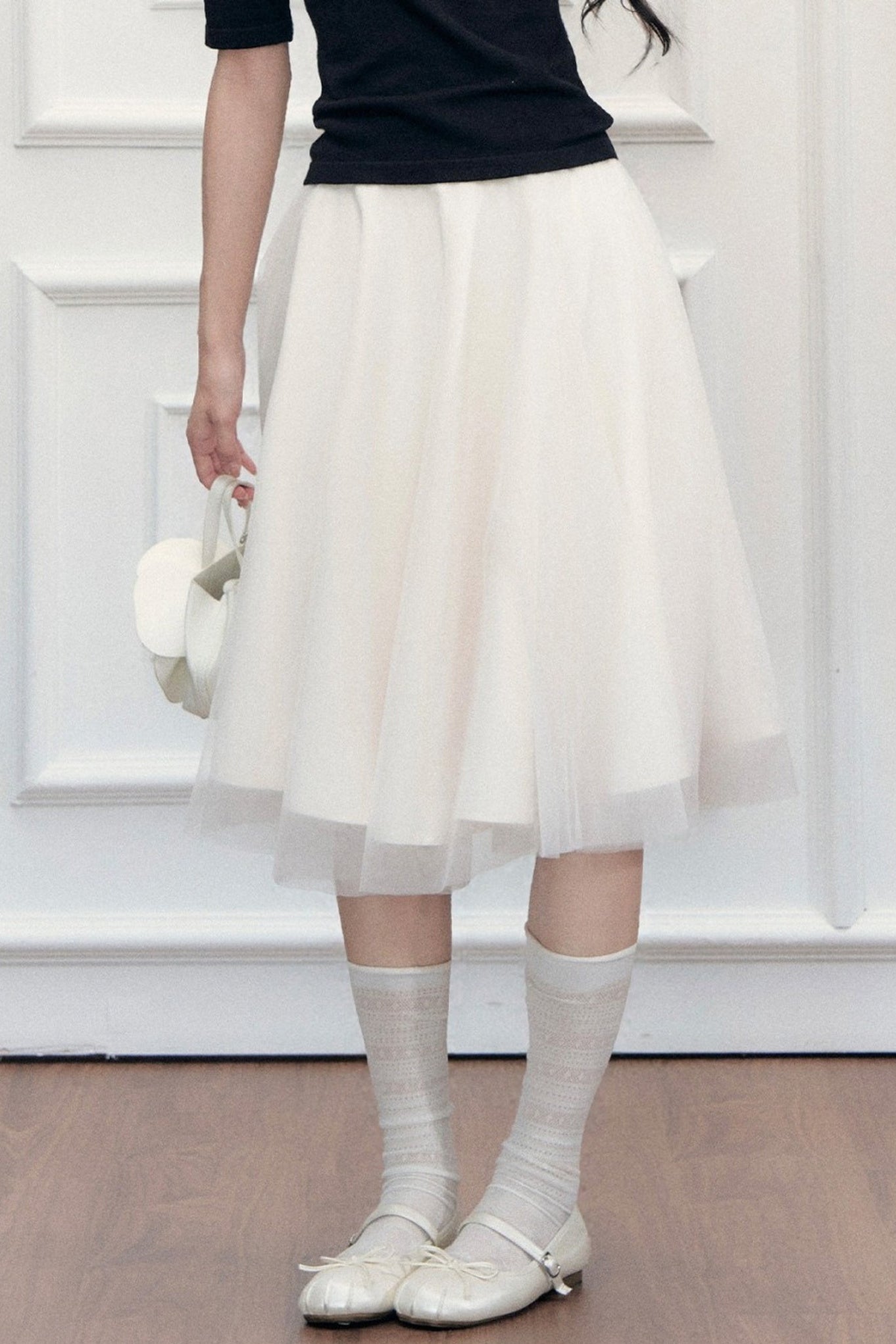 High-Waisted Puffy A-Line Mesh Skirt