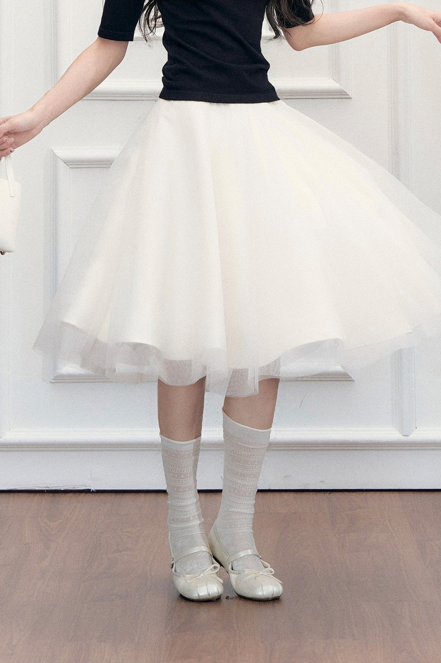 High-Waisted Puffy A-Line Mesh Skirt