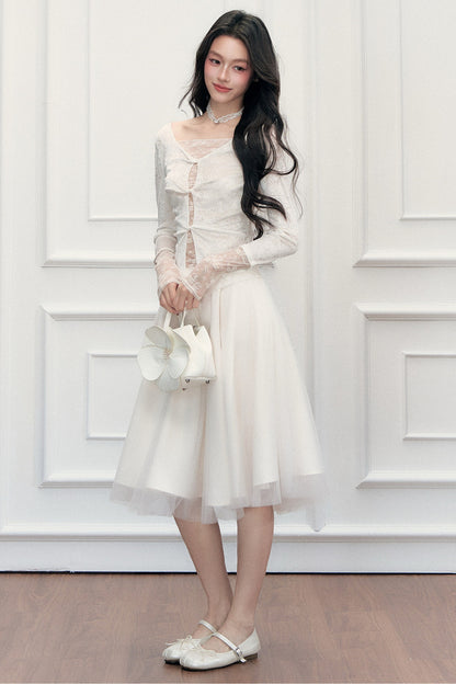 High-Waisted Puffy A-Line Mesh Skirt