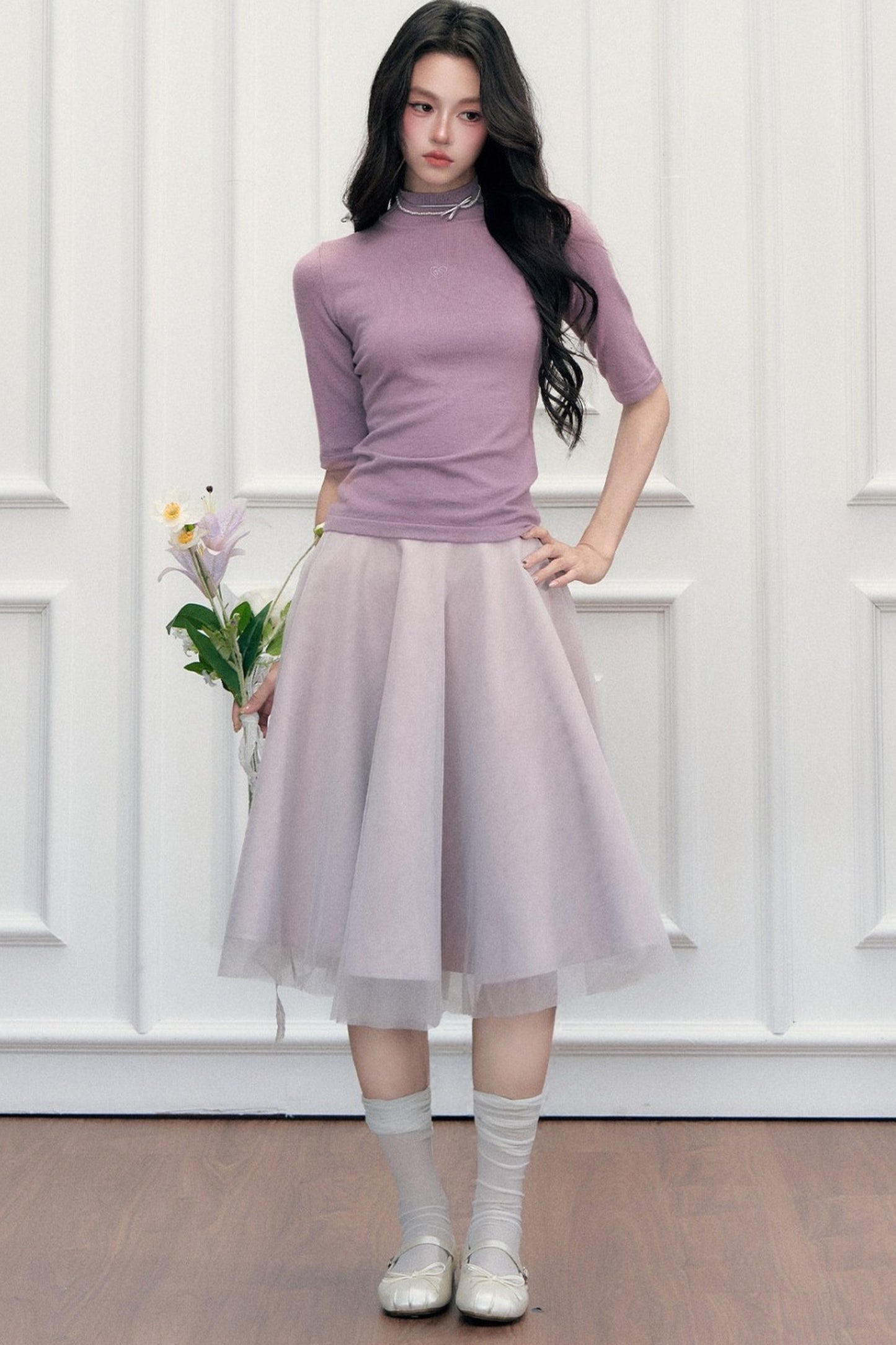 High-Waisted Puffy A-Line Mesh Skirt