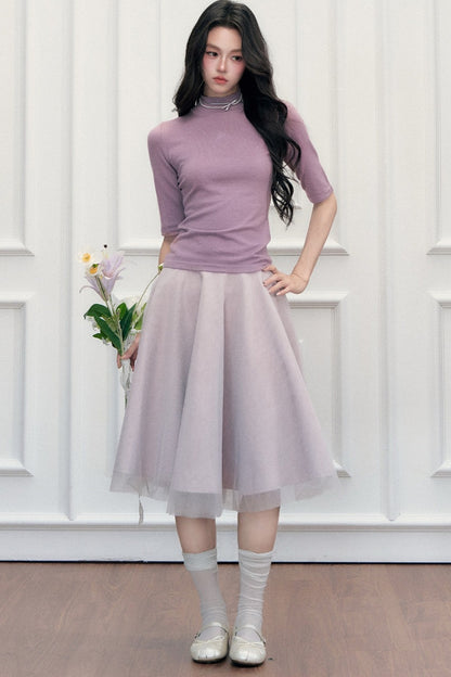 High-Waisted Puffy A-Line Mesh Skirt