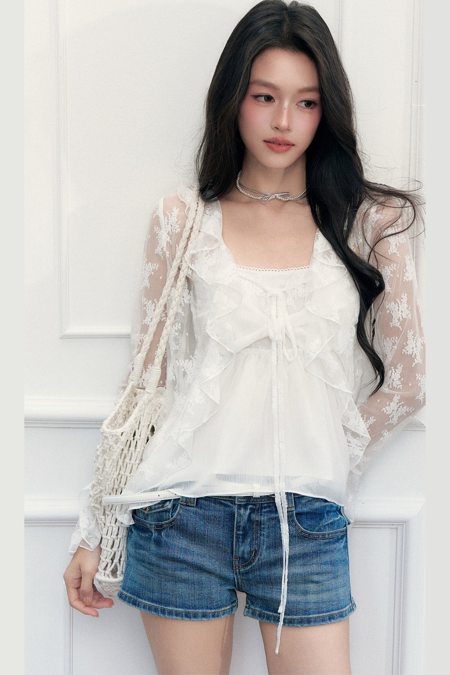 White Floral Lace Camisole Cardigan Set-Up