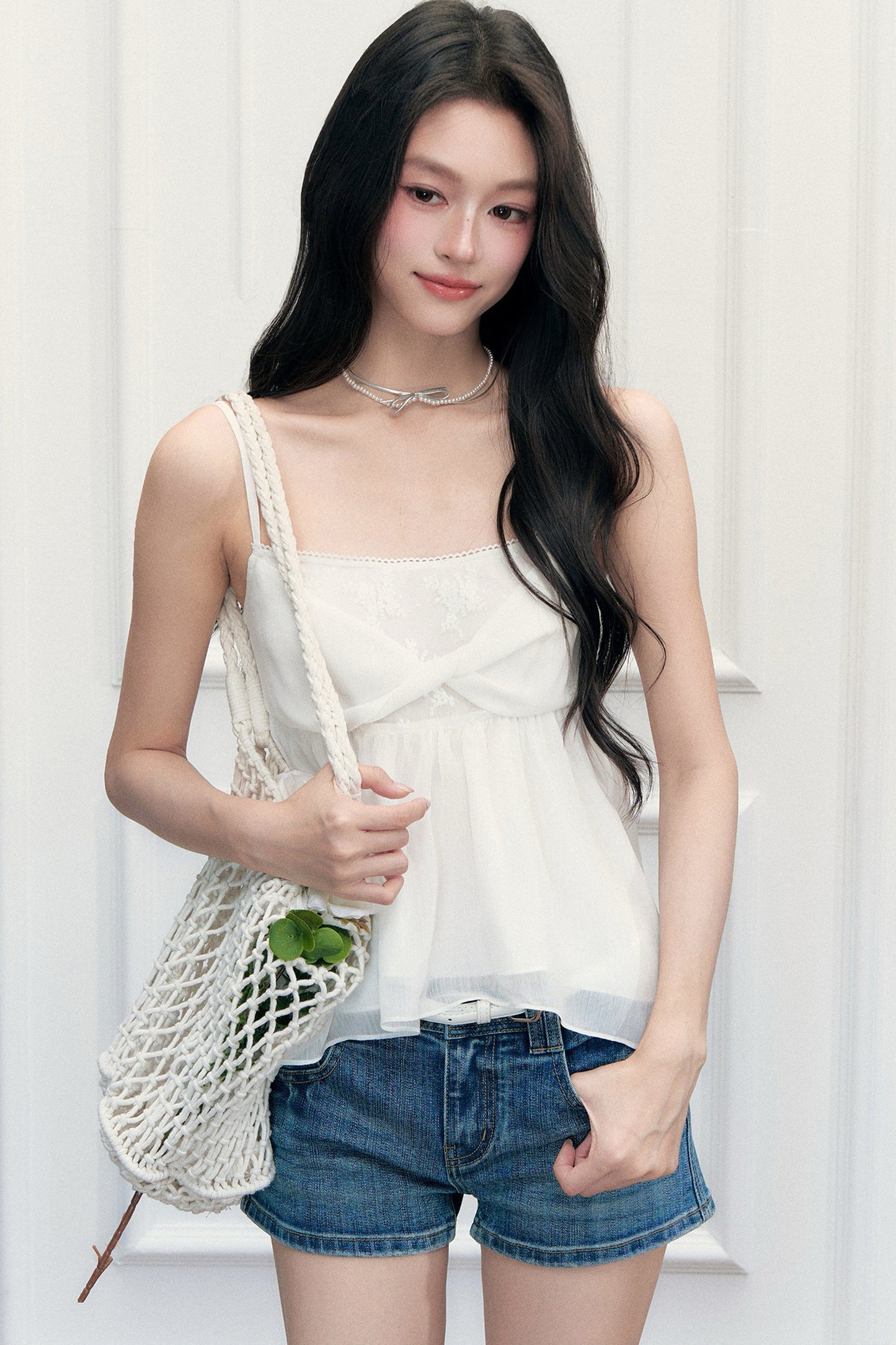 White Floral Lace Camisole Cardigan Set-Up
