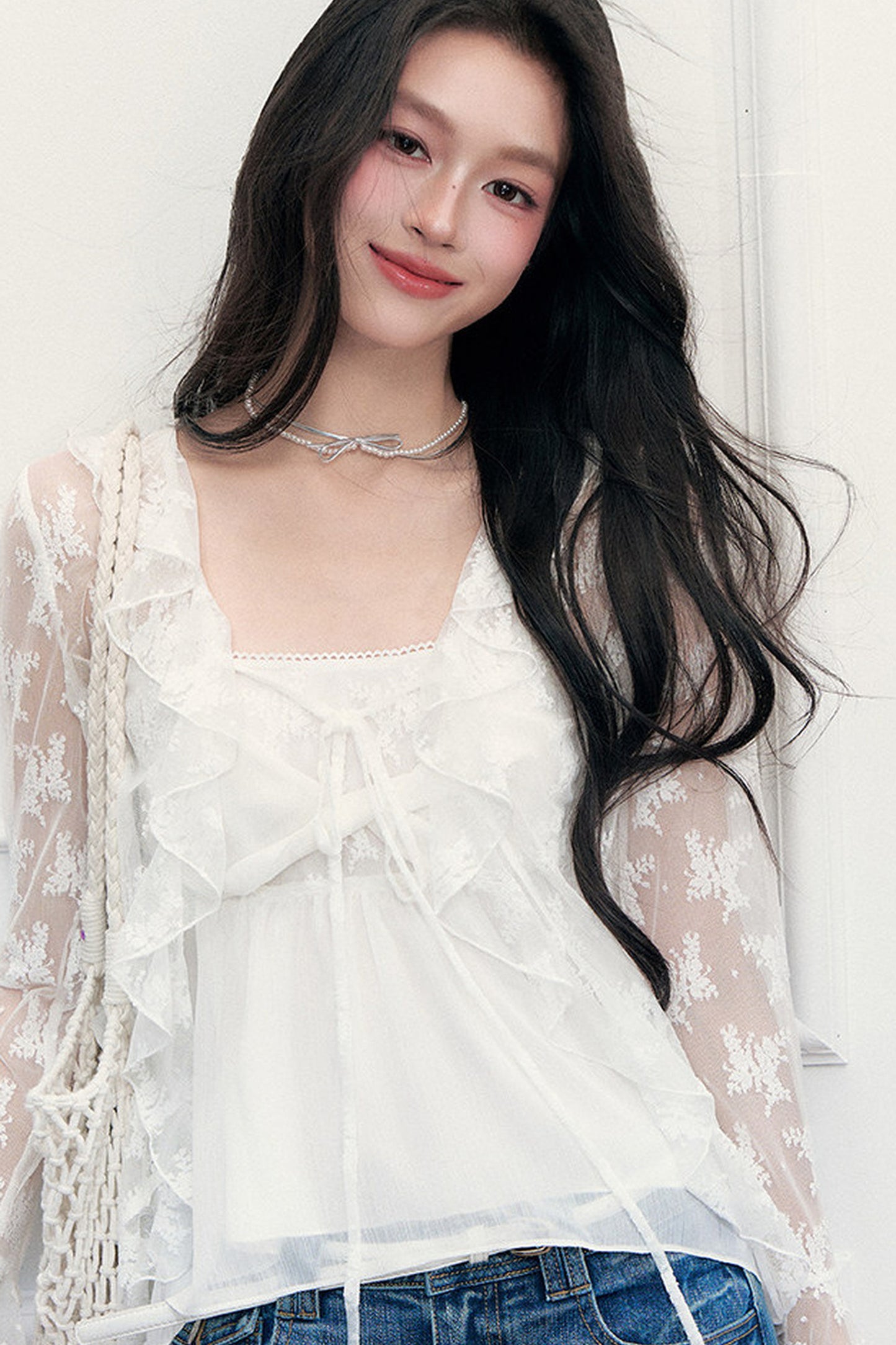 White Floral Lace Camisole Cardigan Set-Up