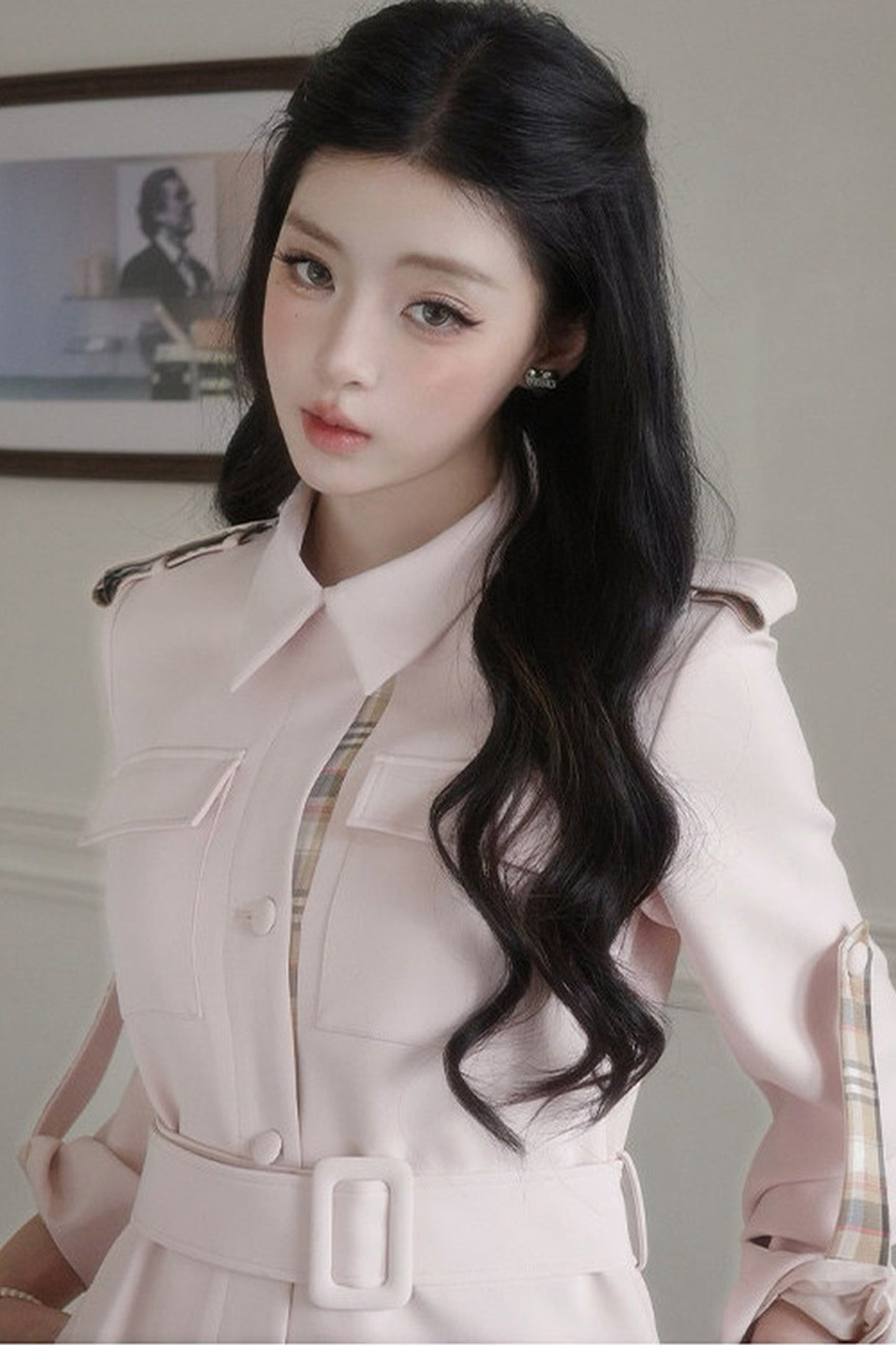 Karierter Trenchcoat in Flickenoptik