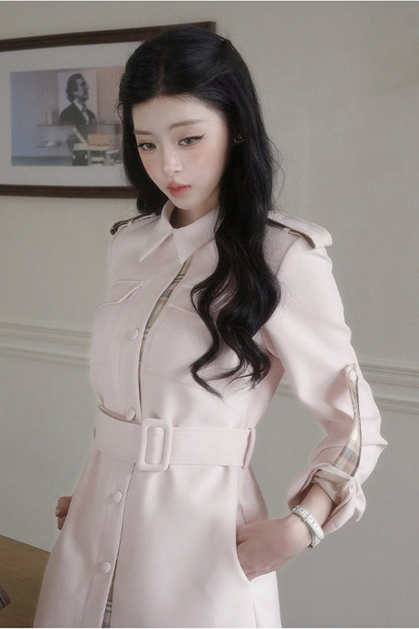 Karierter Trenchcoat in Flickenoptik