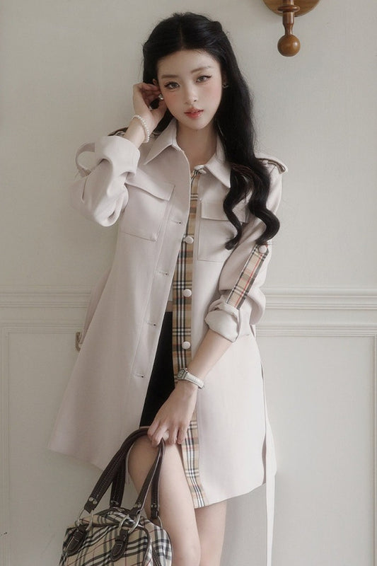 Plaid Patchwork Trench Coat