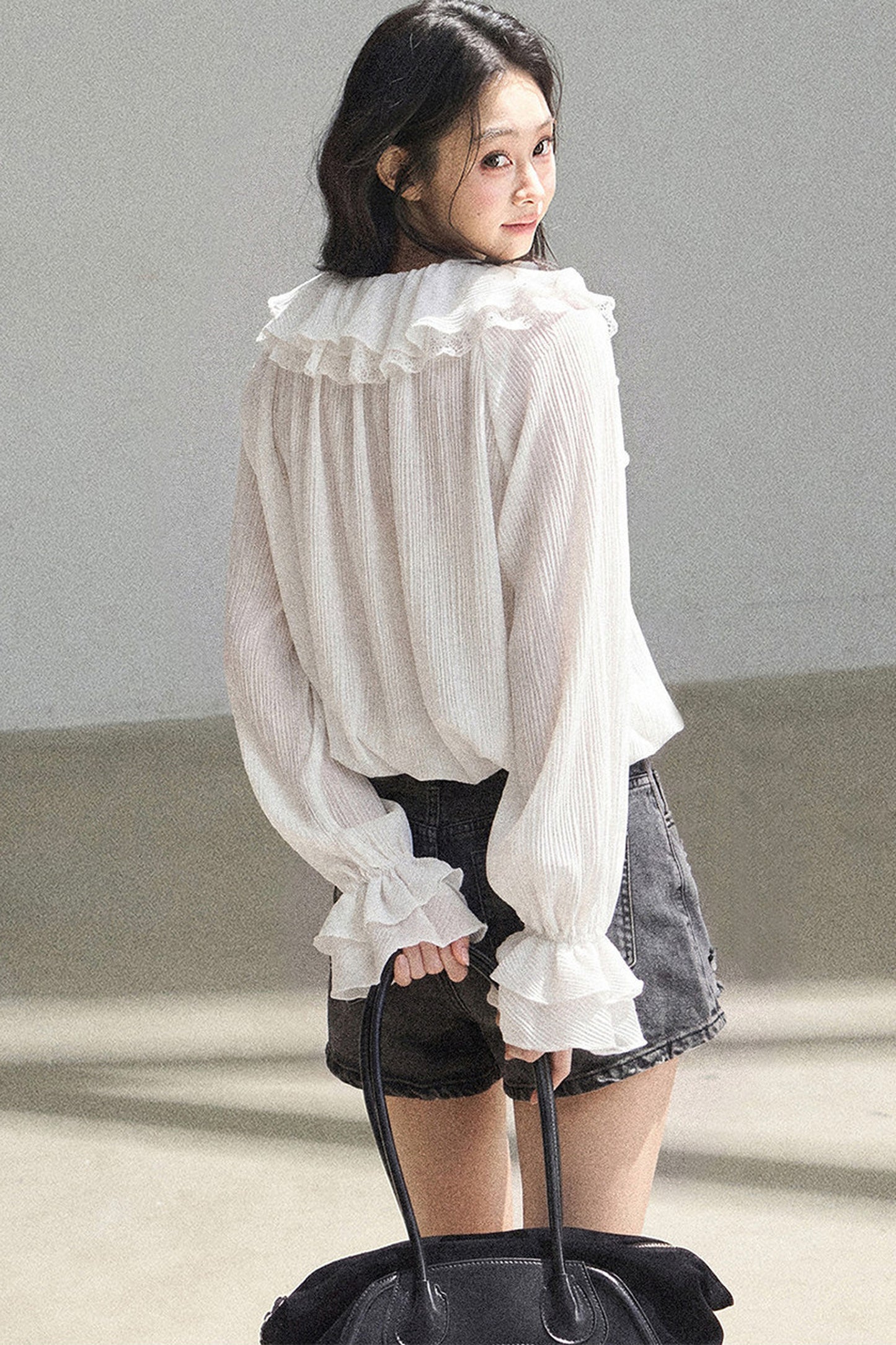 Set aus transparenter Chiffon-Cover-up-Bluse mit Rüschen