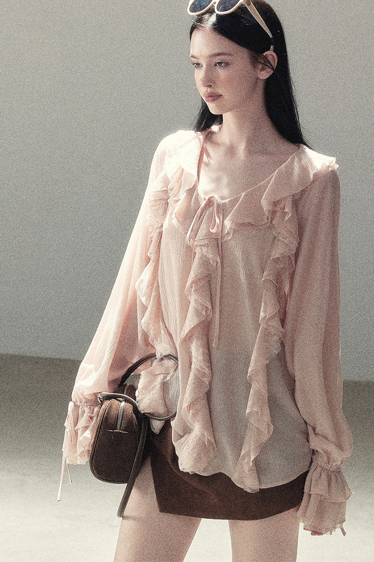 Set aus transparenter Chiffon-Cover-up-Bluse mit Rüschen