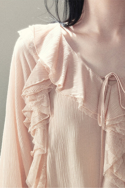 Set aus transparenter Chiffon-Cover-up-Bluse mit Rüschen