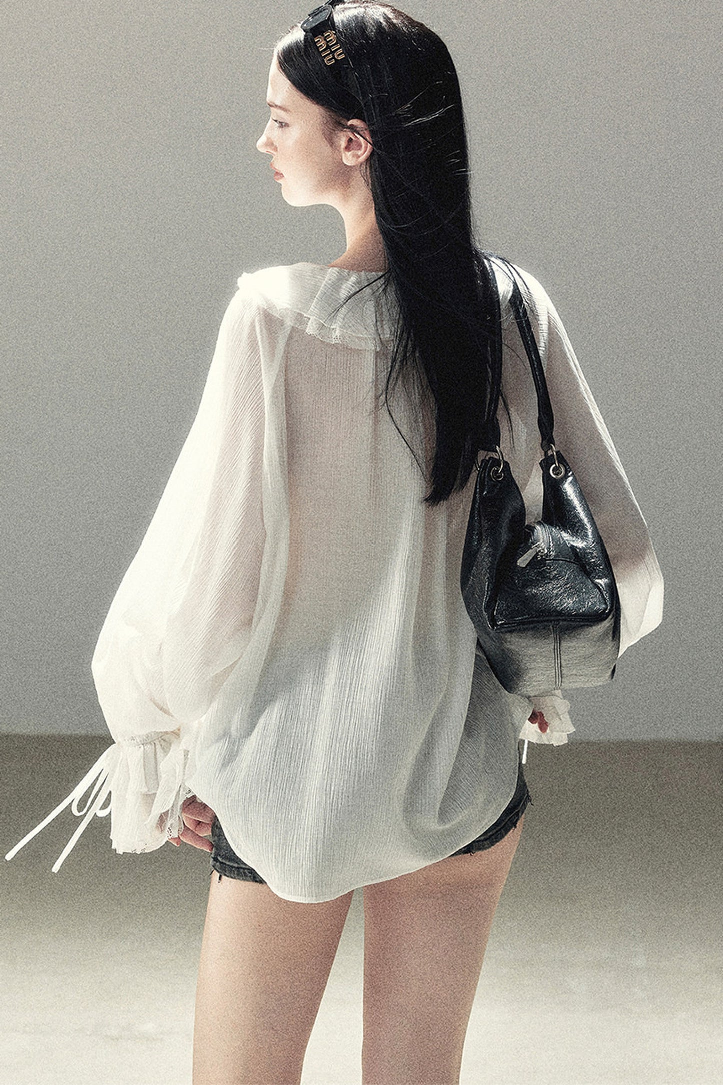 Set aus transparenter Chiffon-Cover-up-Bluse mit Rüschen