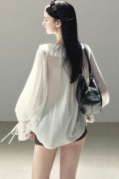 Set aus transparenter Chiffon-Cover-up-Bluse mit Rüschen