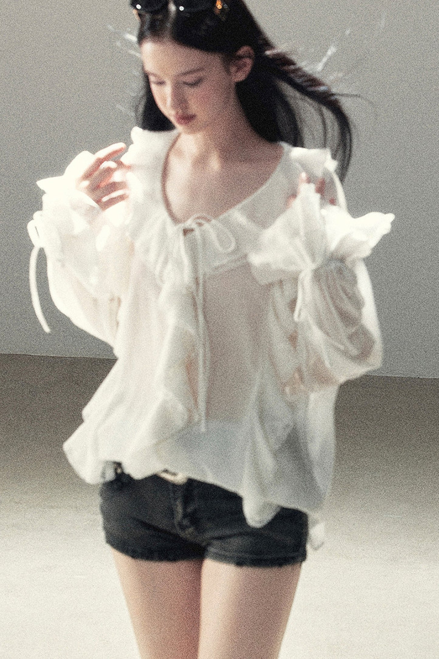 Set aus transparenter Chiffon-Cover-up-Bluse mit Rüschen