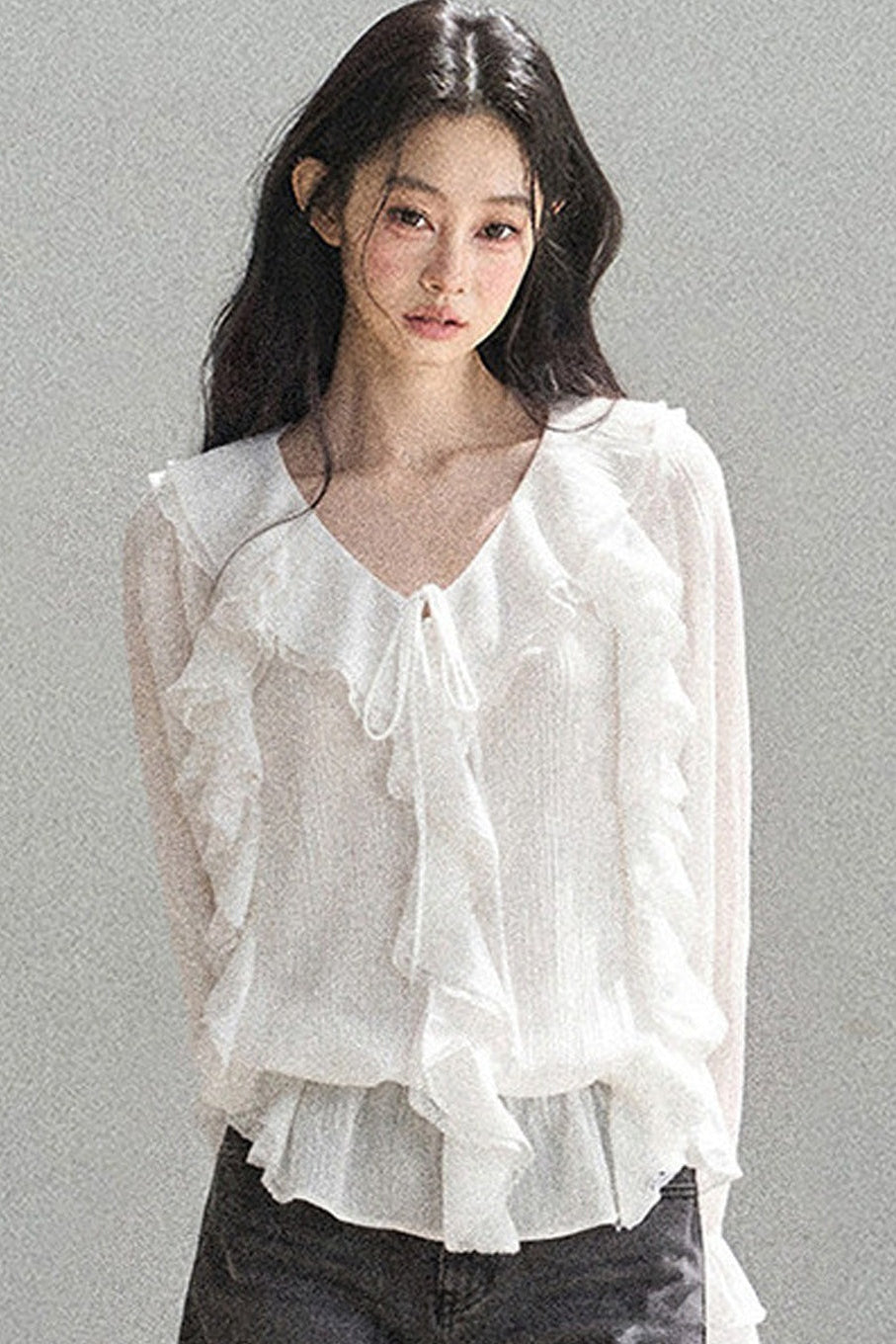 Set aus transparenter Chiffon-Cover-up-Bluse mit Rüschen