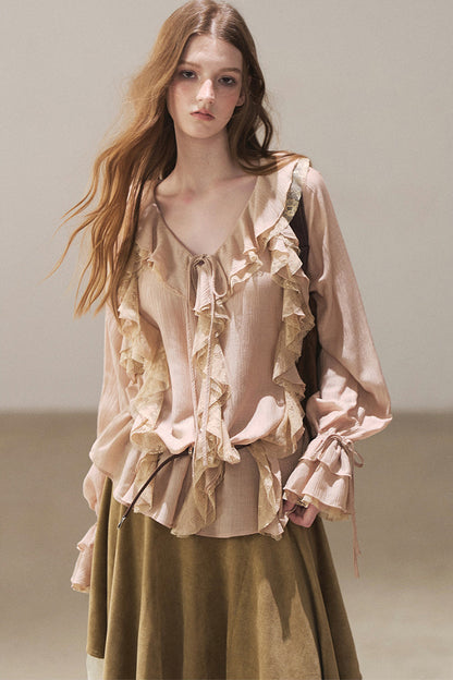 Set aus transparenter Chiffon-Cover-up-Bluse mit Rüschen
