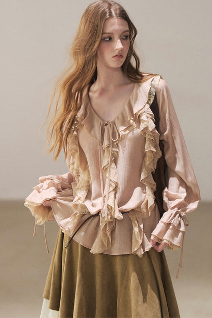 Set aus transparenter Chiffon-Cover-up-Bluse mit Rüschen
