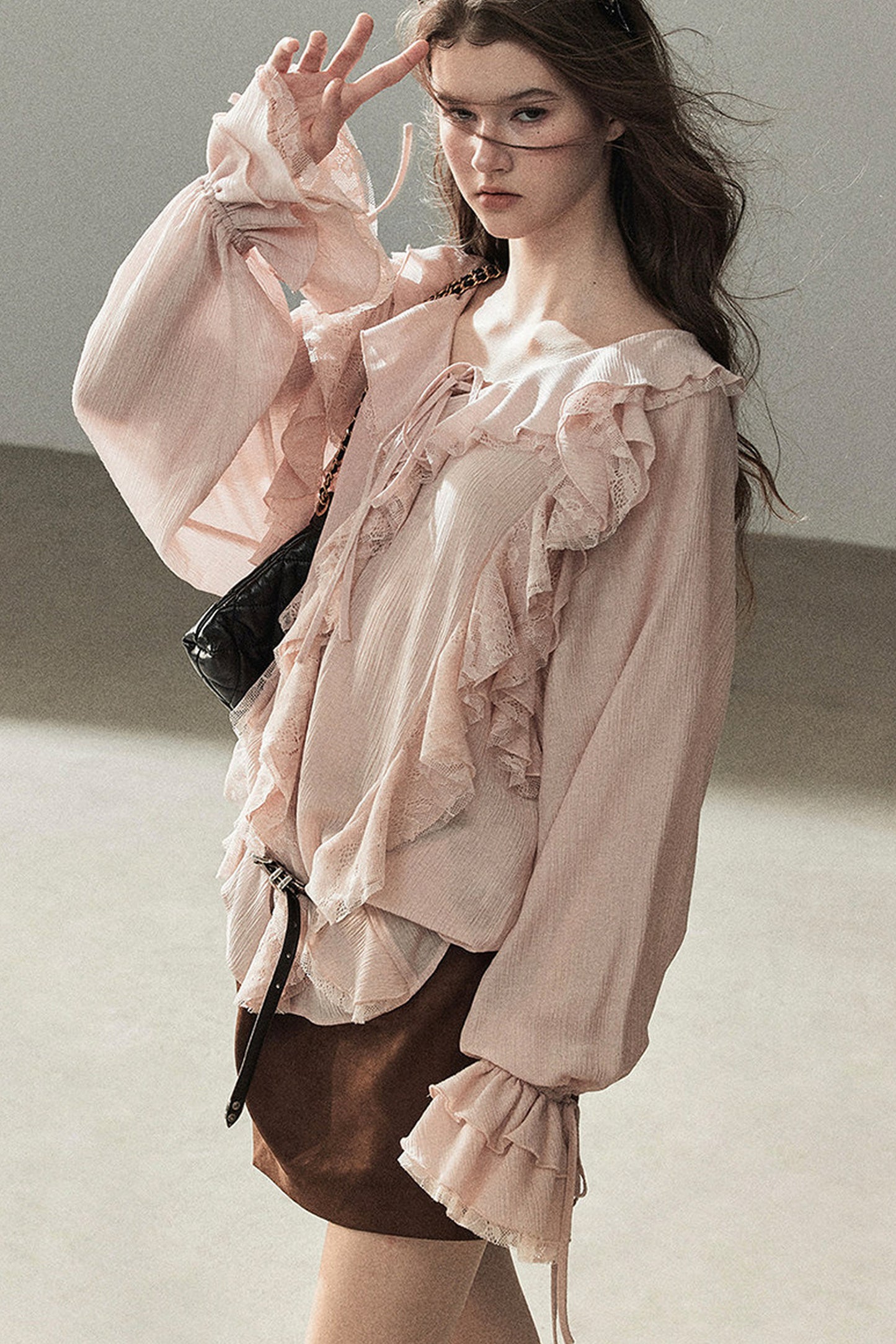 Set aus transparenter Chiffon-Cover-up-Bluse mit Rüschen