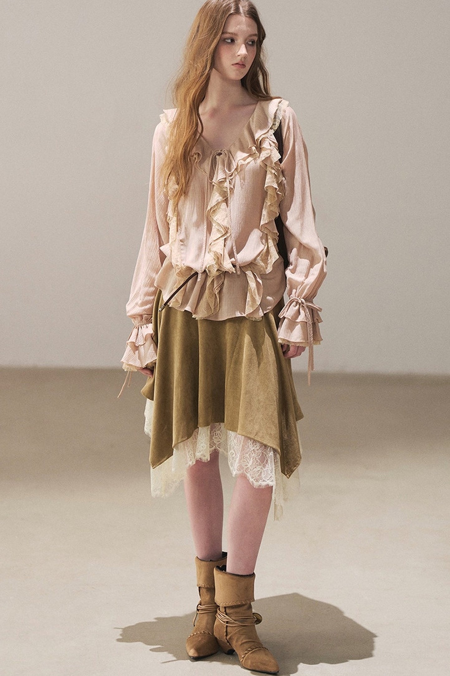 Set aus transparenter Chiffon-Cover-up-Bluse mit Rüschen