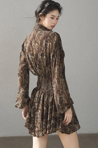 Long-Sleeve Puffy Chiffon Dress