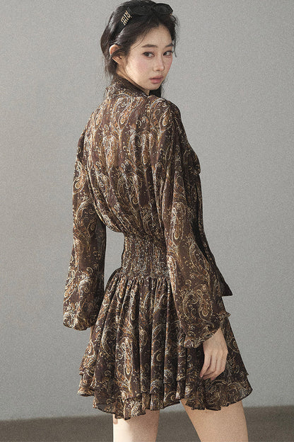 Long-Sleeve Puffy Chiffon Dress