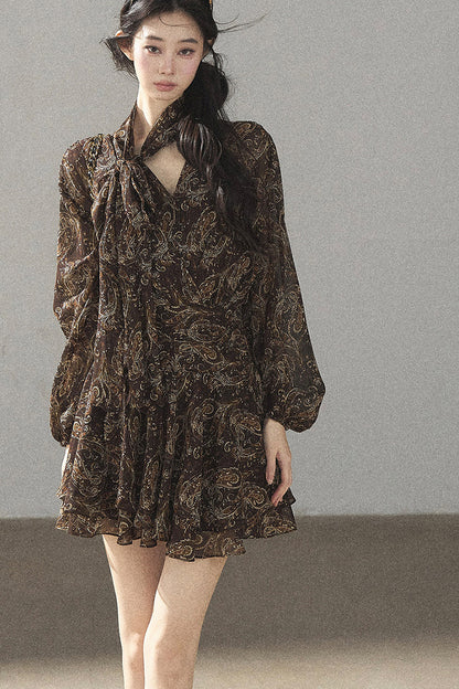 Long-Sleeve Puffy Chiffon Dress