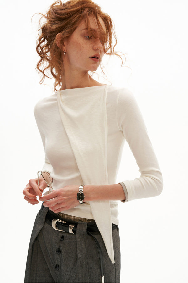 Tie-Neck Long-Sleeve Knit Top