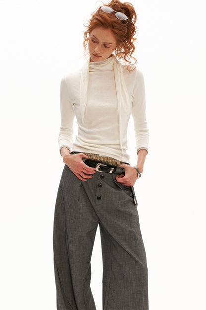 Tie-Neck Long-Sleeve Knit Top